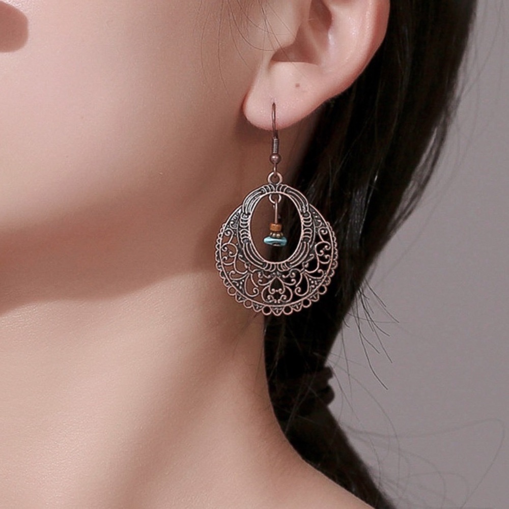 Any 2/$20! Copper Boho/Turquoise Openwork Earrings - Picture 7 of 10